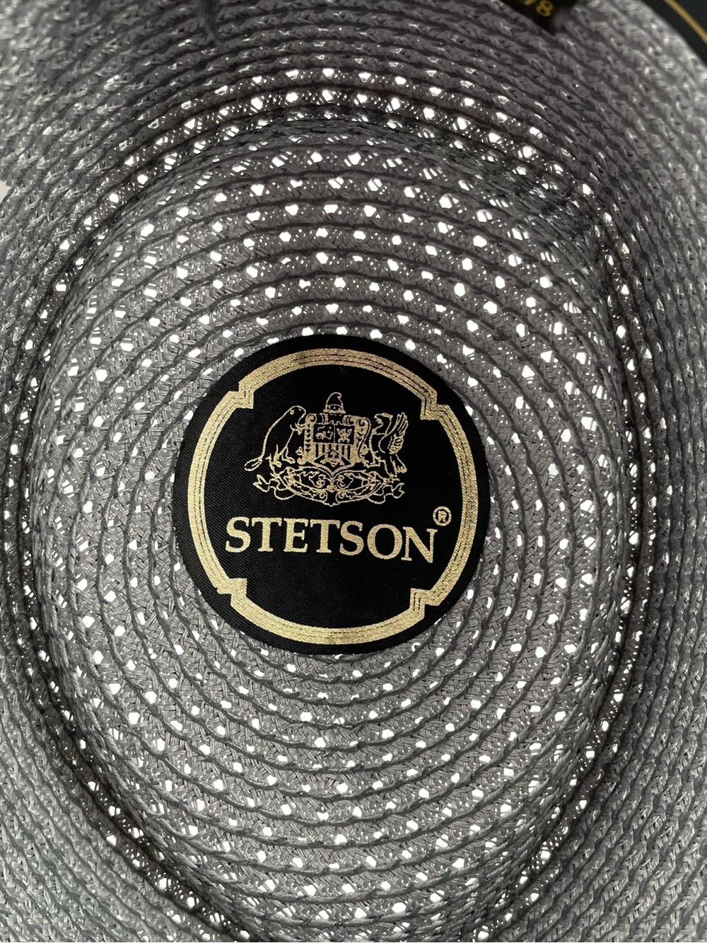 Stetson Andiamo Model Men’s Black Gray Banded Straw 6 7/8 Made USA Fedora Hat - Picture 5 of 10